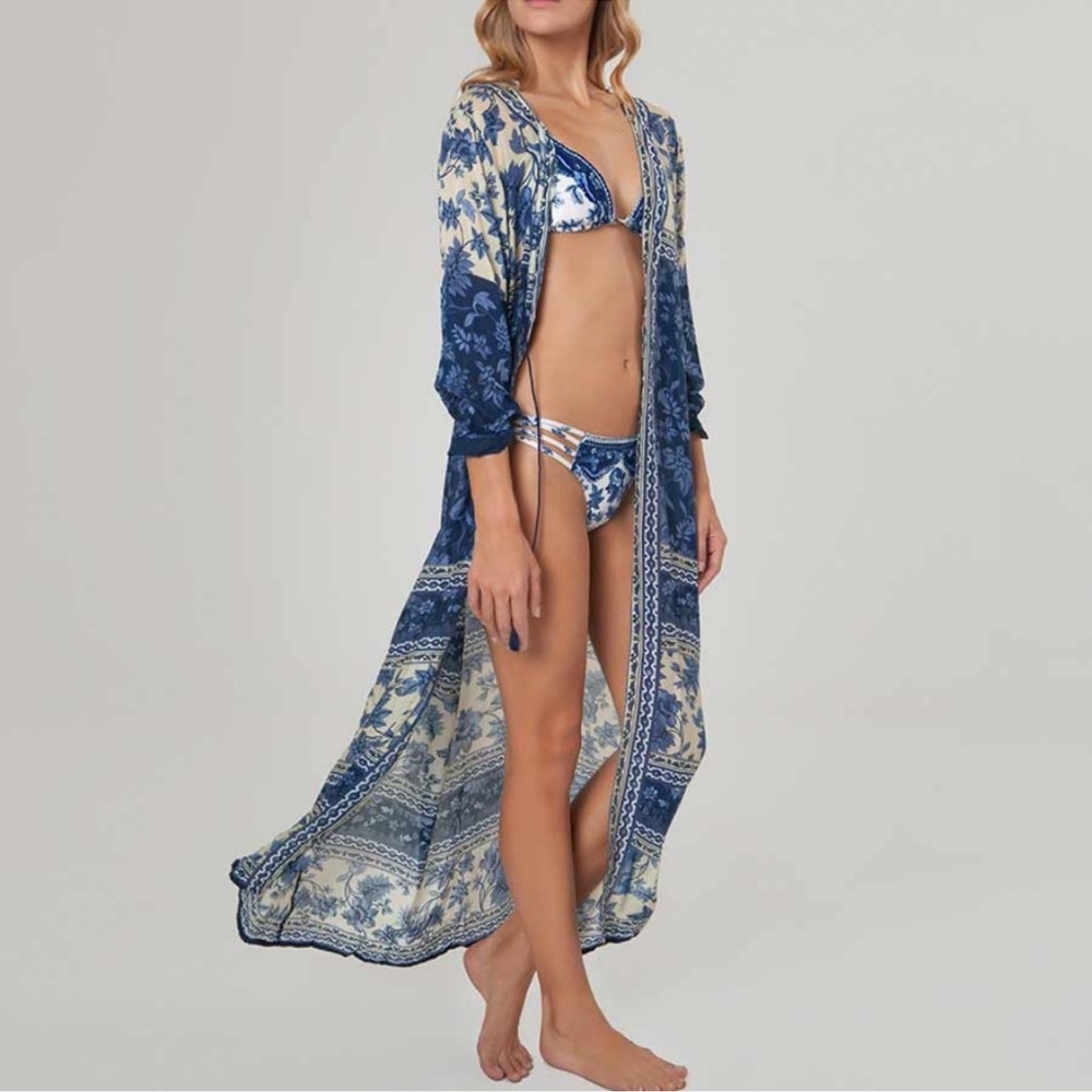 Agua Bendita Tunic Swim Maxi Cover Up Kaftan Botanical One Size Boho Resort Read
